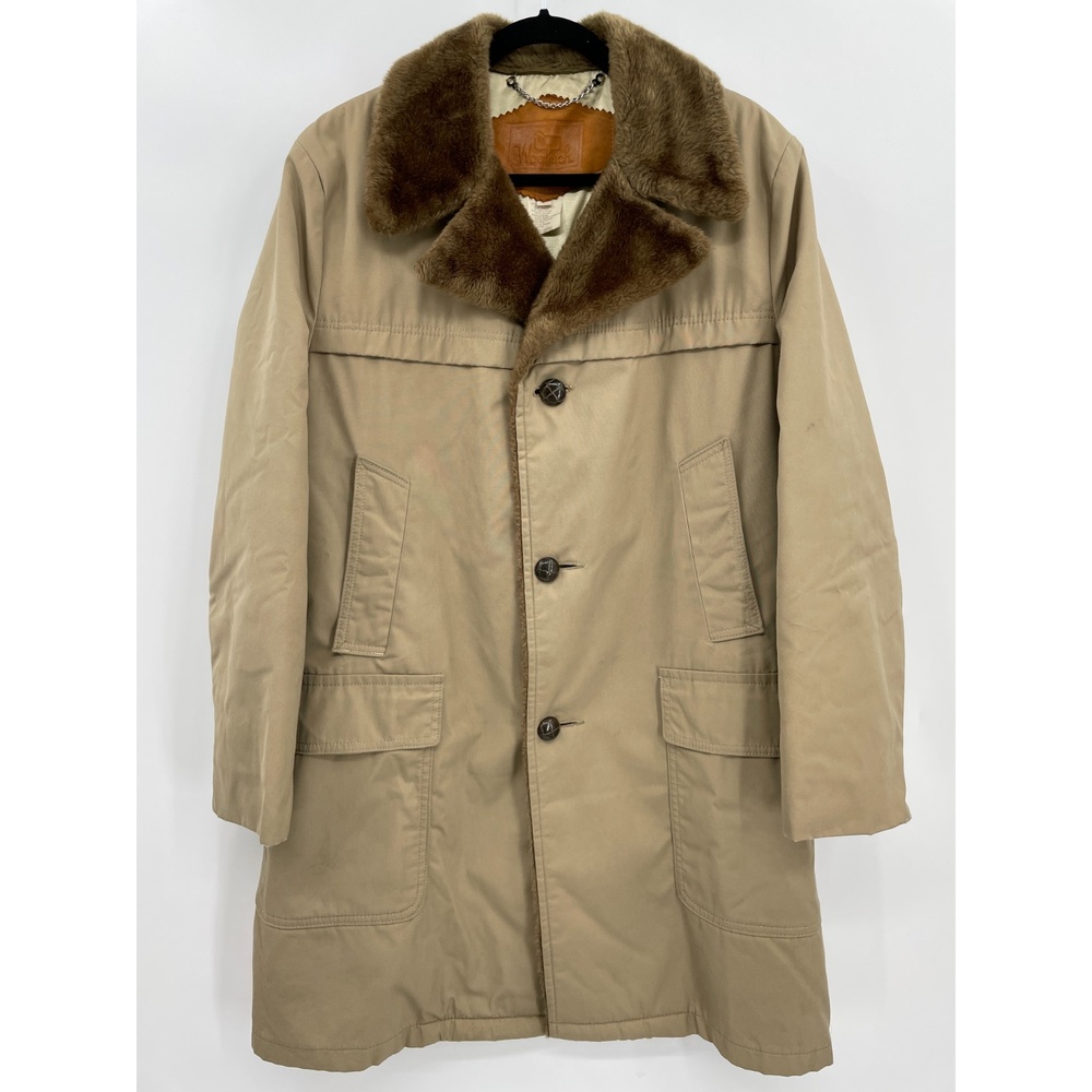 WOOLRICH Vintage Beige Faux Fur Lined Heavy Long Coat Jacket Size 40